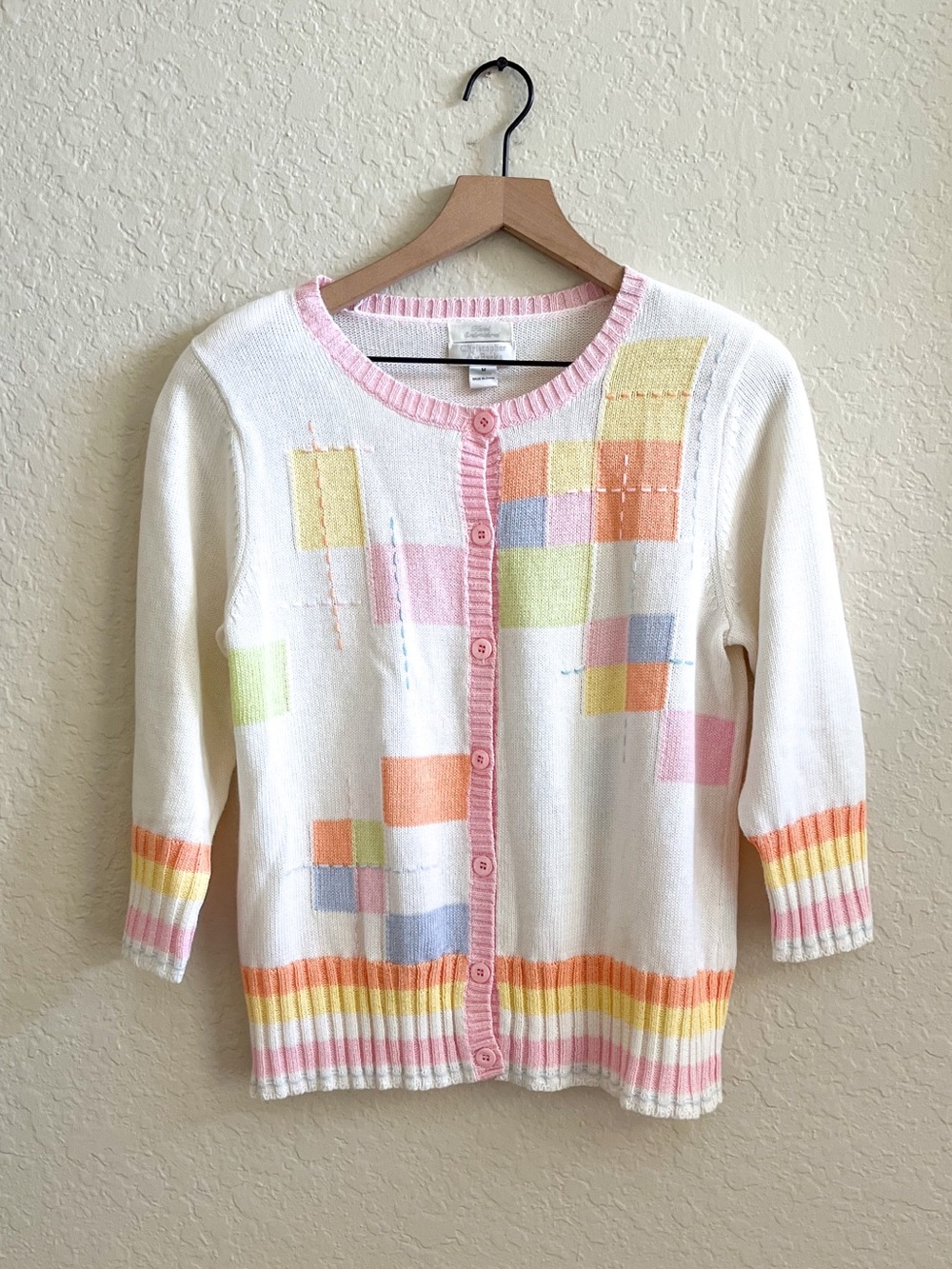 NWT VTg CHRISTOPHER & BANKS Pastel Patchwork Cardigan Sweater Y2K Women’s Medium
